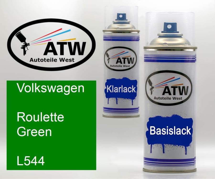 Volkswagen, Roulette Green, L544: 400ml Sprühdose + 400ml Klarlack - Set, von ATW Autoteile West.